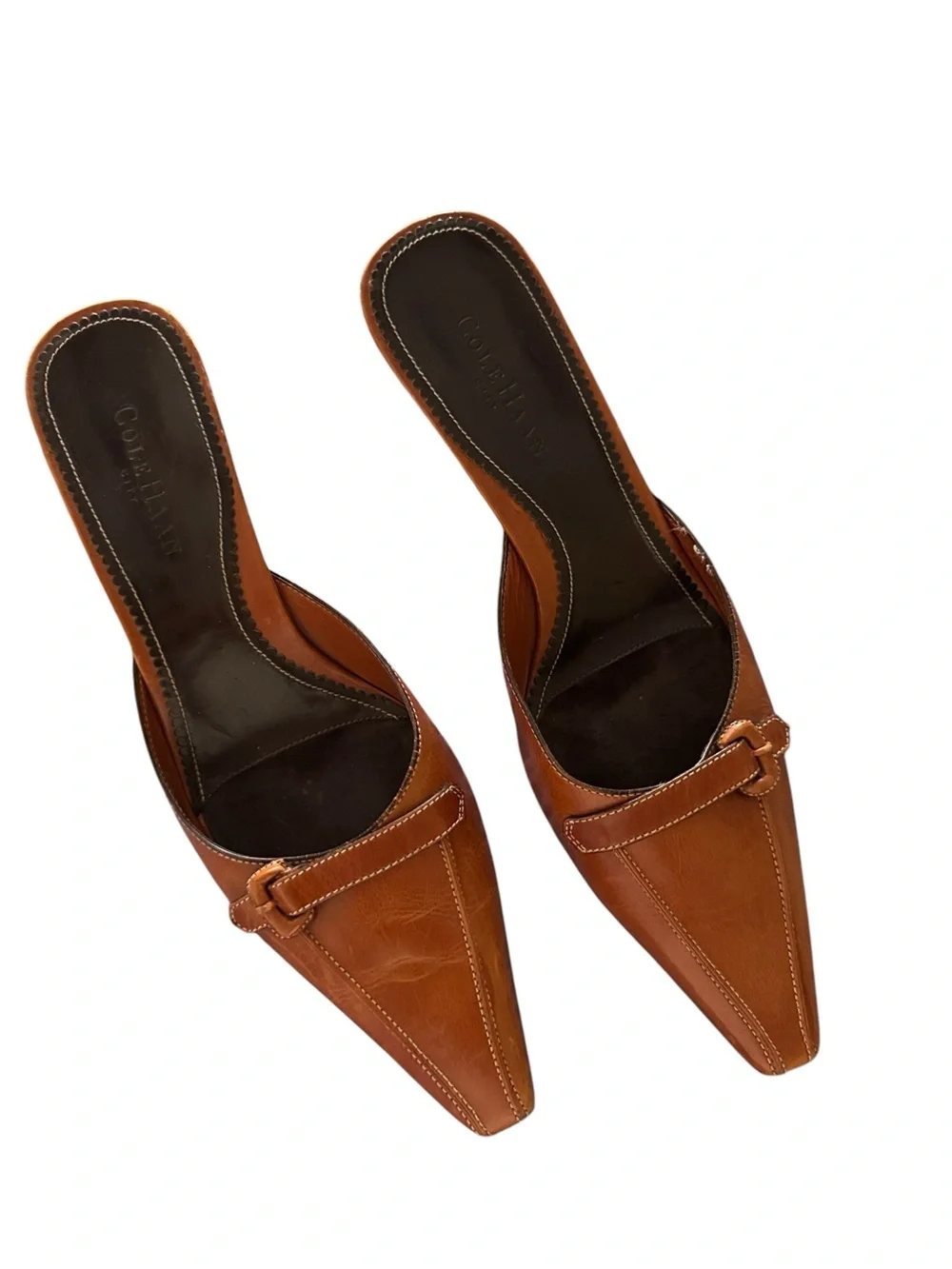 Cole Haan Brown Leather Pointed-Toe Mule Slides - Picture 1 of 5